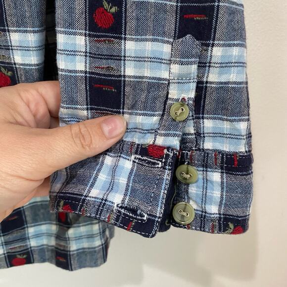 Christopher & Banks Plaid Teacher's Apple Button Down Top Size Large - Picture 6 of 9